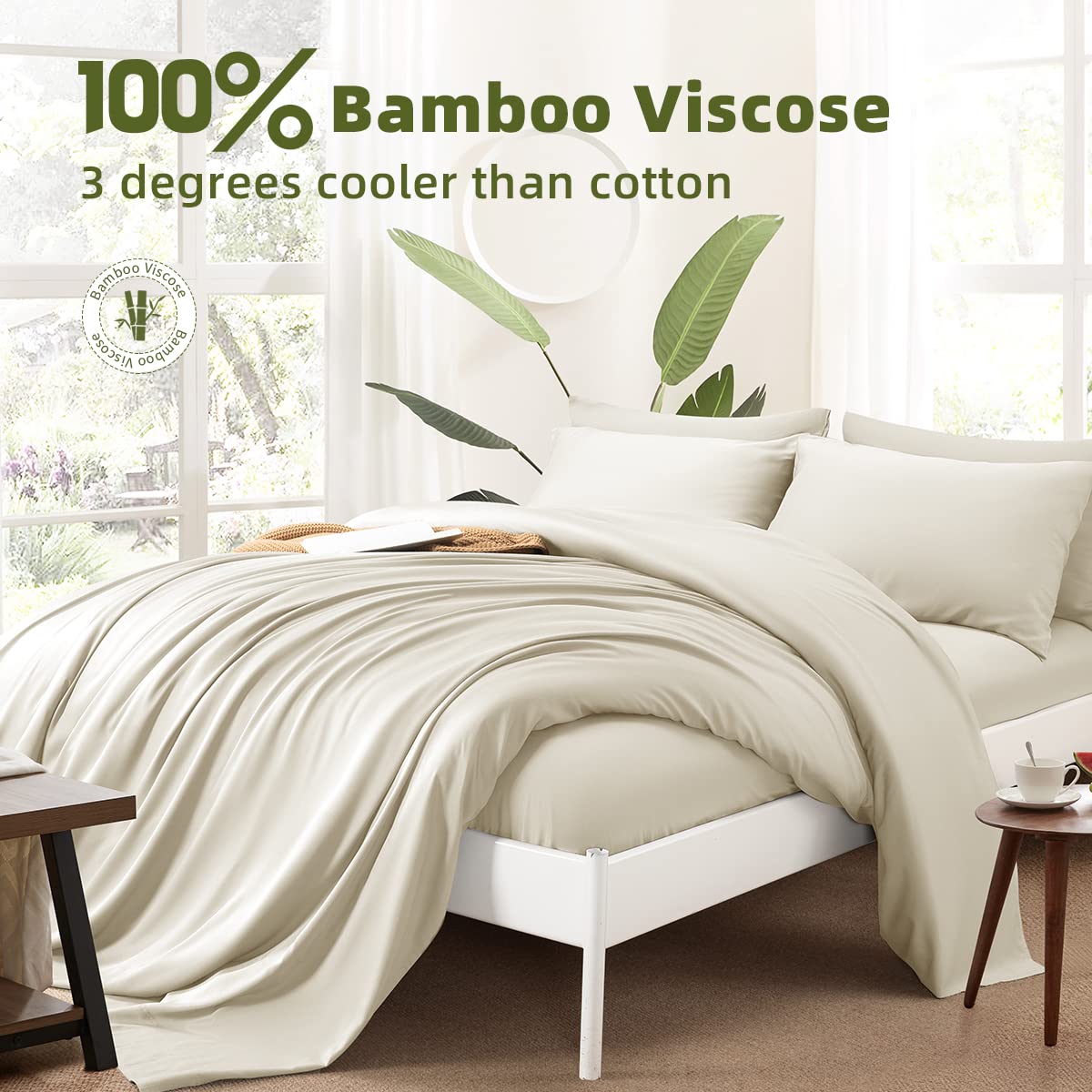 Shilucheng Cool 6Pc 100% Bamboo_ Full Size Bed Sheets Set 1800 Thread Count 16 Inch Deep Pockets Eco Friendly Soft Comforterble Wrinkle Fade And Hypoallergenic (Full,Beige)